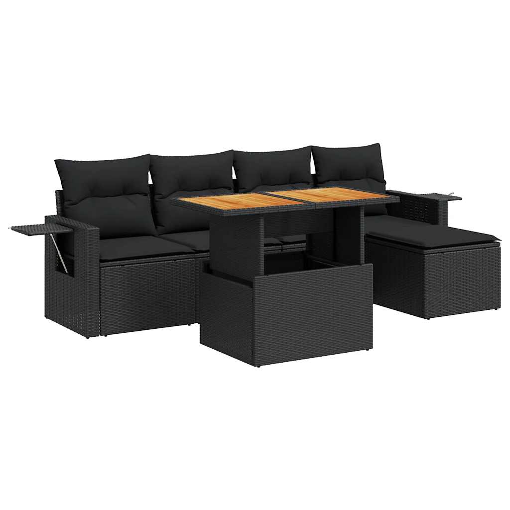 Set Divano da Giardino 6 pz con Cuscini Nero in Polyrattan | homemem39