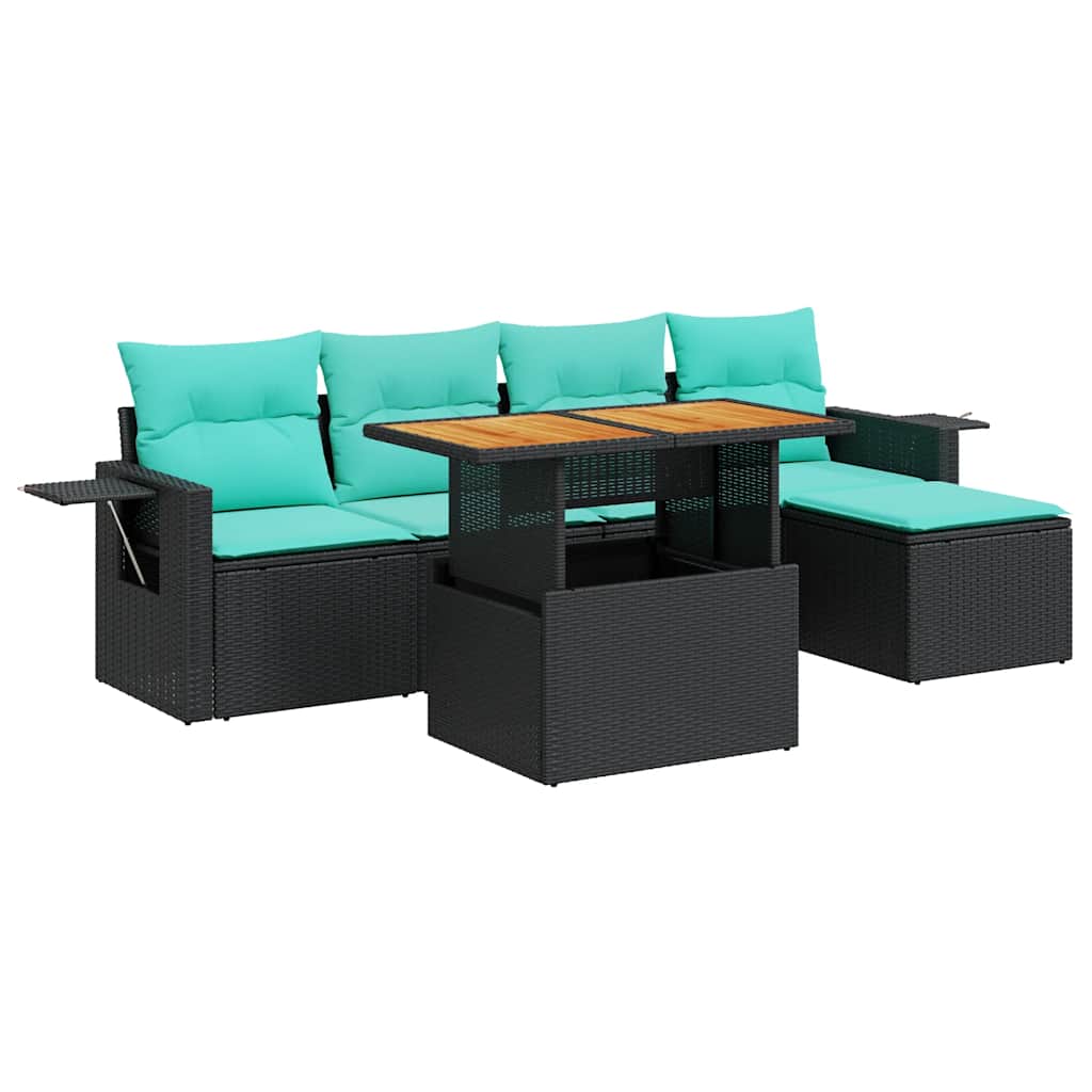 Set Divano da Giardino 6 pz con Cuscini Nero in Polyrattan | homemem39