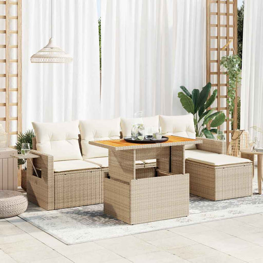 Set Divano da Giardino 6 pz con Cuscini Beige in Polyrattan - homemem39