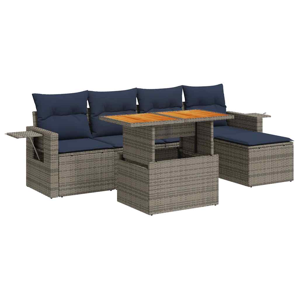 Set Divano da Giardino 6 pz con Cuscini Grigio in Polyrattan - homemem39