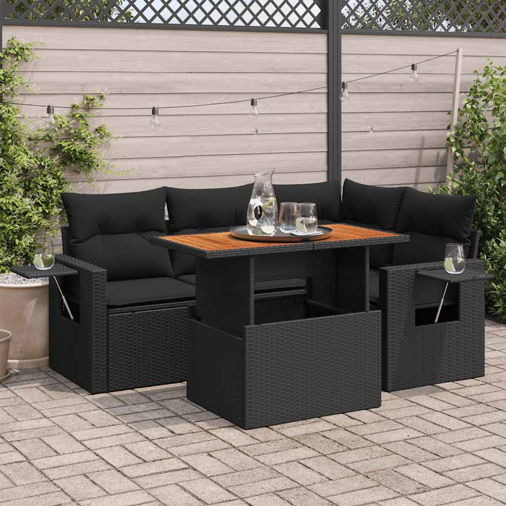Set Divani da Giardino 5 pz con Cuscini in Polyrattan Nero | homemem39