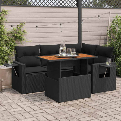 Set Divani da Giardino 5 pz con Cuscini in Polyrattan Nero