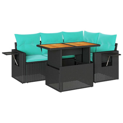 Set Divani da Giardino 5 pz con Cuscini in Polyrattan Nero | homemem39