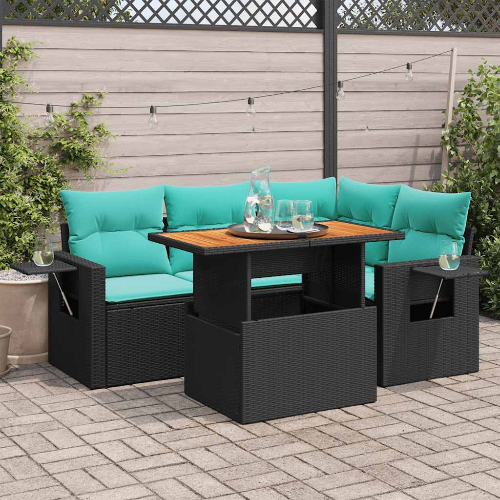 Set Divani da Giardino 5 pz con Cuscini in Polyrattan Nero | homemem39