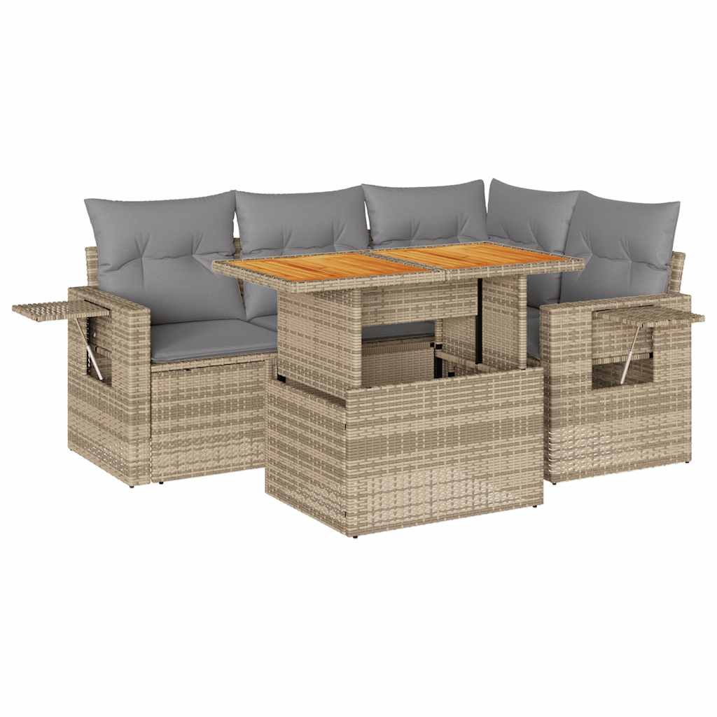 Set Divano da Giardino 5 pz con Cuscini Beige in Polyrattan | homemem39