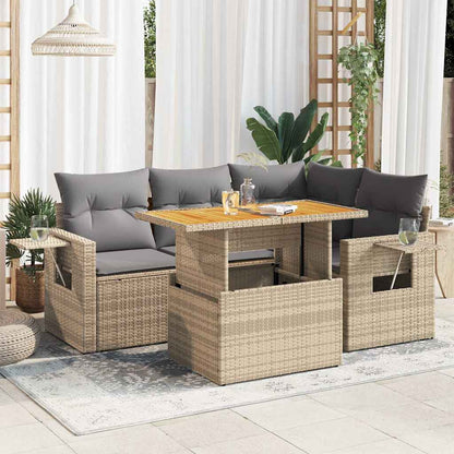 Set Divano da Giardino 5 pz con Cuscini Beige in Polyrattan