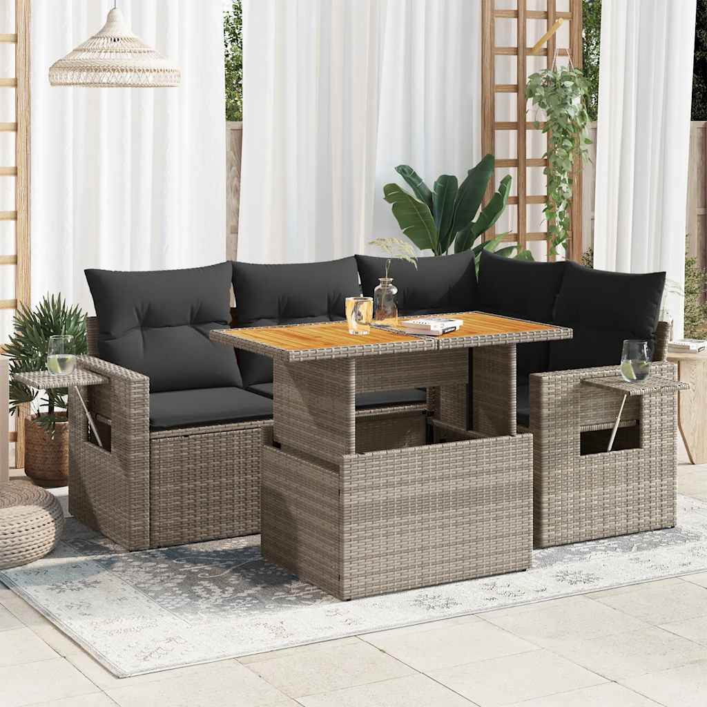 Set Divano da Giardino 5 pz con Cuscini Grigio in Polyrattan