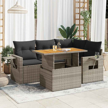 Set Divano da Giardino 5 pz con Cuscini Beige in Polyrattan
