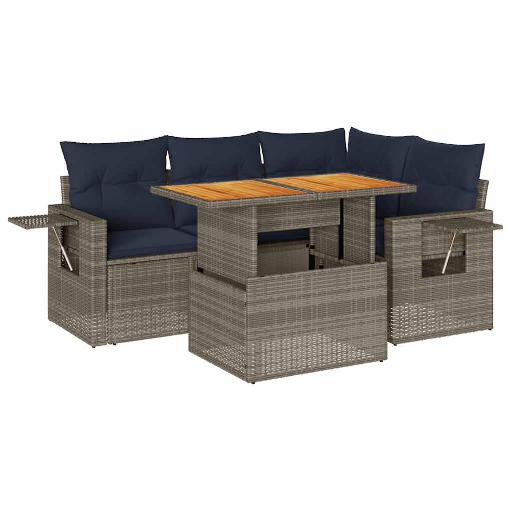 Set Divano da Giardino 5 pz con Cuscini Grigio in Polyrattan | homemem39