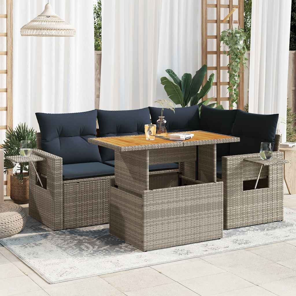 Set Divano da Giardino 5 pz con Cuscini Beige in Polyrattan