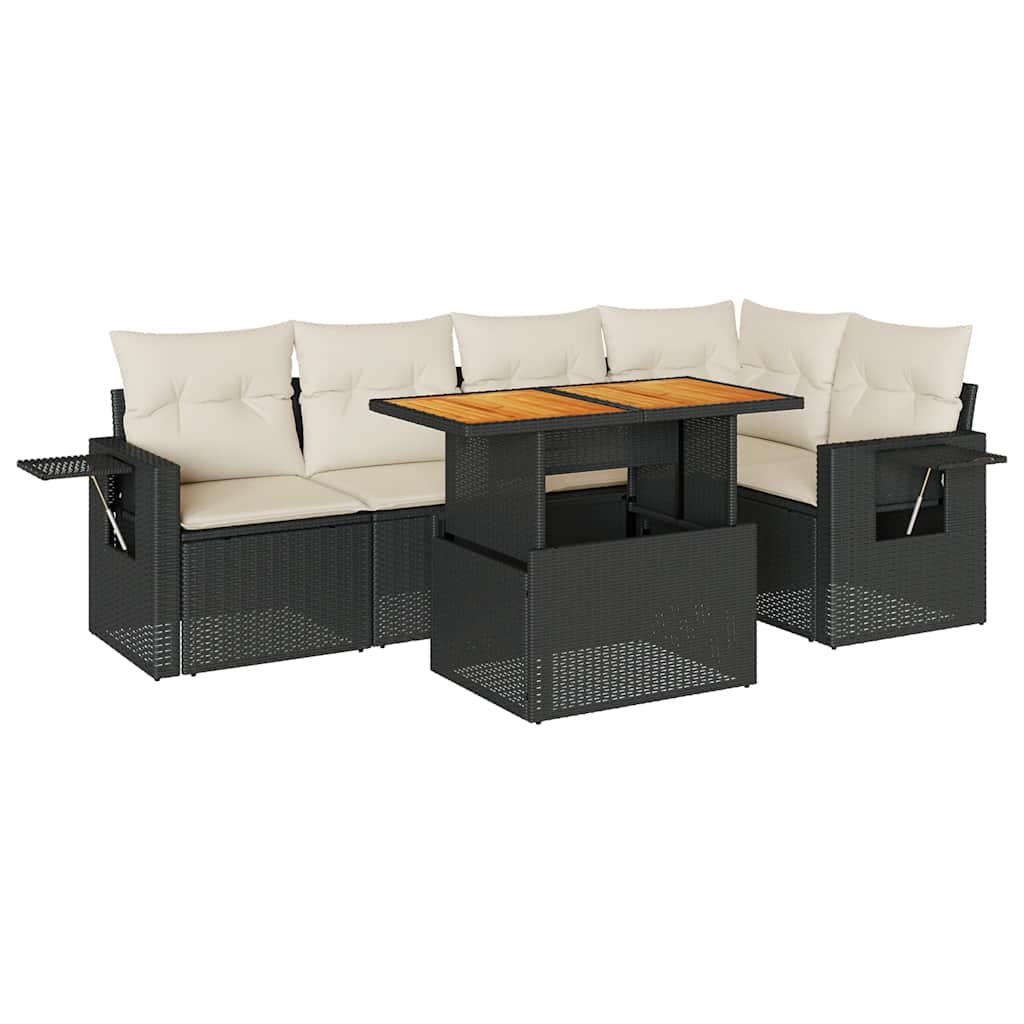 Set Divano da Giardino 6 pz con Cuscini Nero in Polyrattan