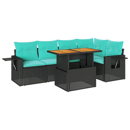 Set Divano da Giardino 6 pz con Cuscini Nero in Polyrattan