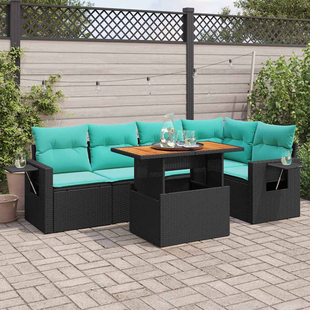 Set Divano da Giardino 6 pz con Cuscini Nero in Polyrattan | homemem39
