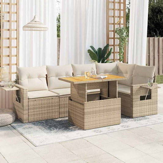 Set Divano da Giardino 6 pz con Cuscini Beige in Polyrattan - homemem39