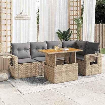 Set Divano da Giardino 6 pz con Cuscini Beige in Polyrattan