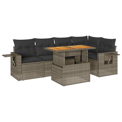 Set Divano da Giardino 6 pz con Cuscini Grigio in Polyrattan