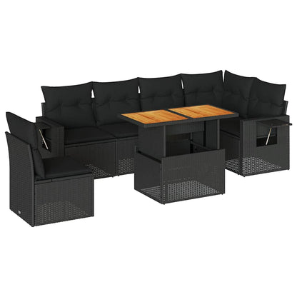 Set Divani da Giardino con Cuscini 7pz Nero Polyrattan | homemem39