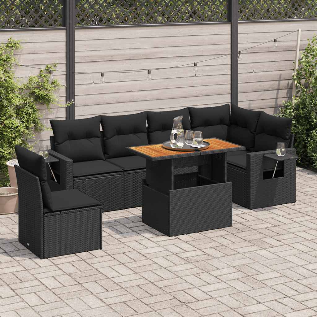 Set Divani da Giardino con Cuscini 7pz Nero Polyrattan | homemem39