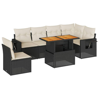 Set Divani da Giardino con Cuscini 7pz Nero Polyrattan | homemem39