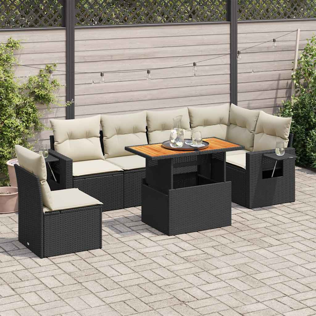 Set Divani da Giardino con Cuscini 7pz Nero Polyrattan | homemem39