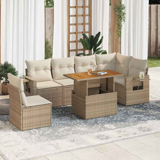 Set Divani da Giardino 7 pz con Cuscini Beige in Polyrattan - homemem39