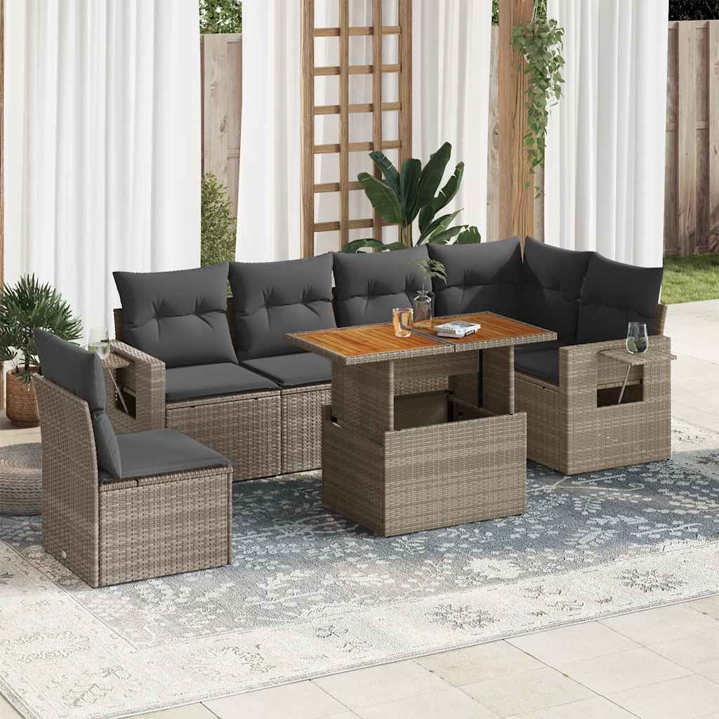 Set Divani da Giardino 7 pz con Cuscini Grigio in Polyrattan | homemem39