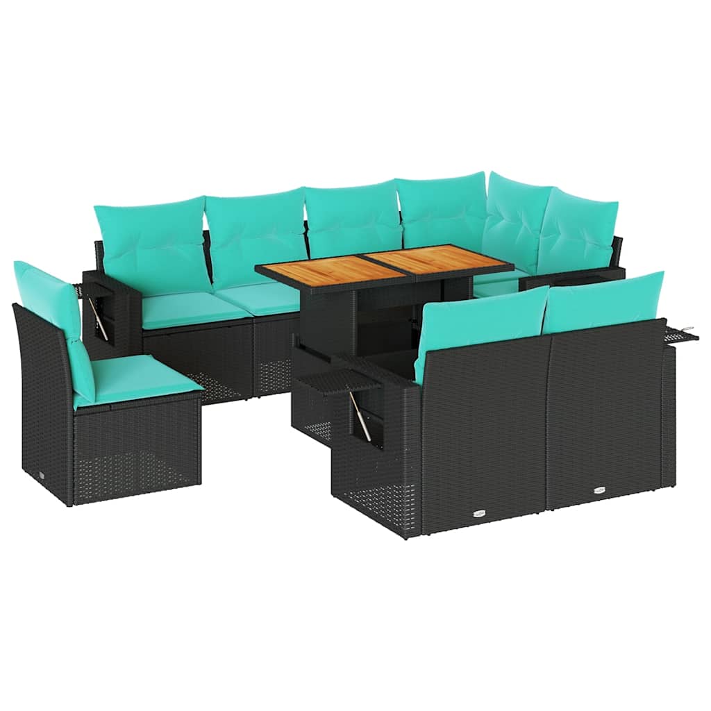 Set Divani da Giardino 9 pz con Cuscini Nero in Polyrattan | homemem39