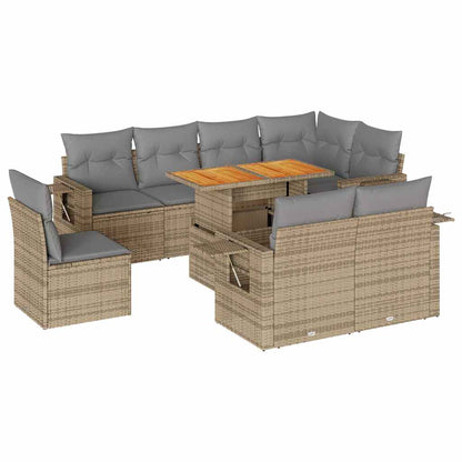 Set Divano da Giardino 9 pz con Cuscini Beige in Polyrattan | homemem39