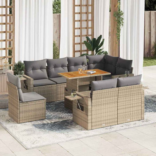 Set Divano da Giardino 9 pz con Cuscini Beige in Polyrattan - homemem39