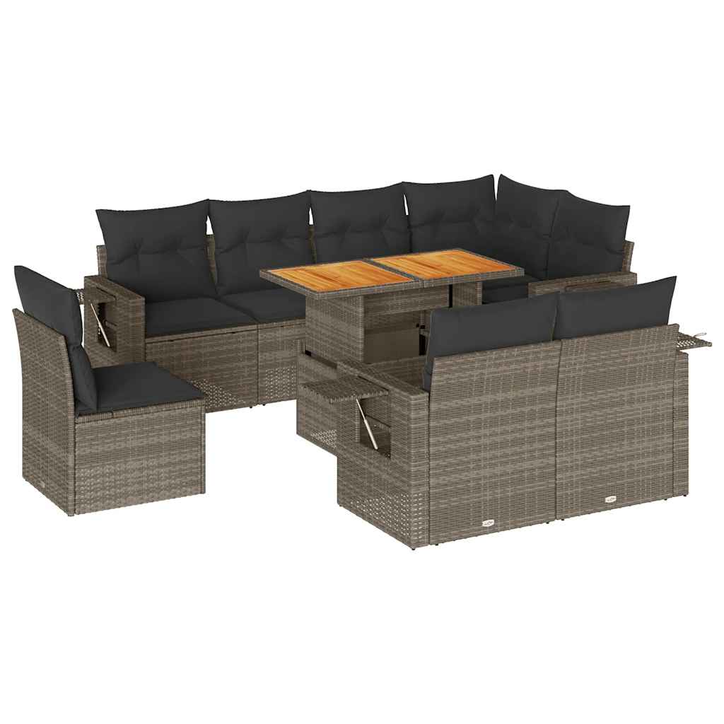 Set Divano da Giardino 9 pz con Cuscini Grigio in Polyrattan | homemem39