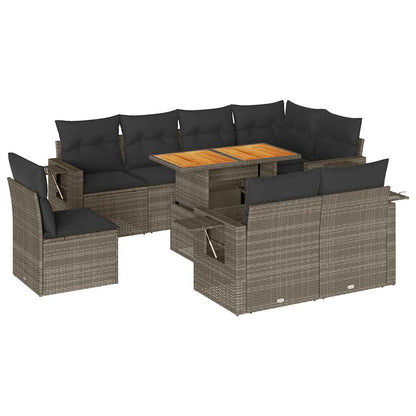 Set Divano da Giardino 9 pz con Cuscini Grigio in Polyrattan | homemem39