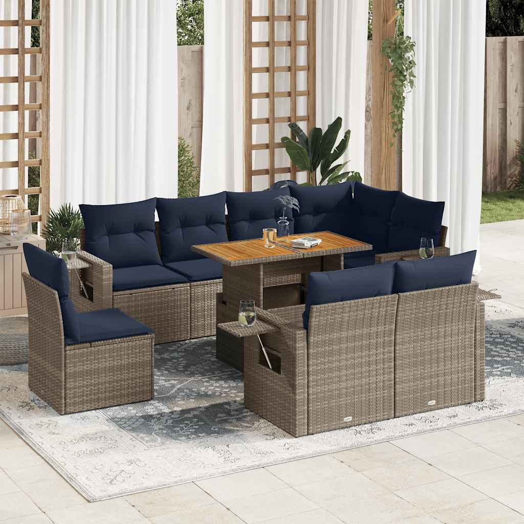 Set Divano da Giardino 9 pz con Cuscini Grigio in Polyrattan | homemem39