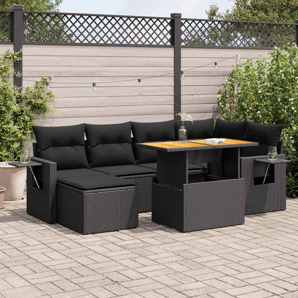 Set Divani da Giardino con Cuscini 7pz Nero Polyrattan | homemem39