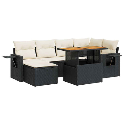 Set Divani da Giardino con Cuscini 7pz Nero Polyrattan | homemem39