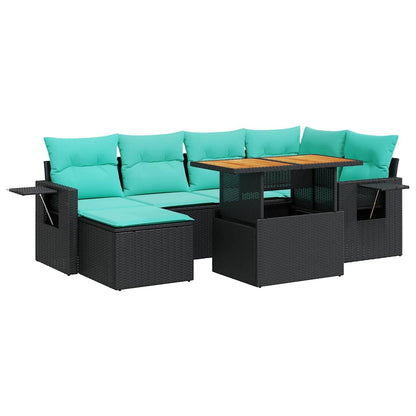 Set Divani da Giardino con Cuscini 7pz Nero Polyrattan | homemem39