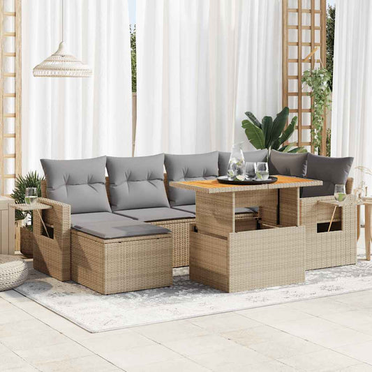 Set Divani da Giardino 7 pz con Cuscini Beige in Polyrattan - homemem39