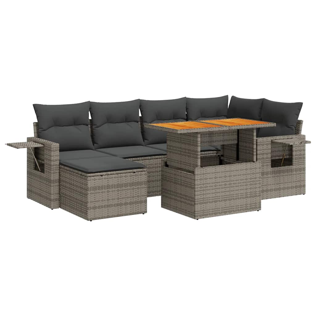 Set Divani da Giardino 7 pz con Cuscini Grigio in Polyrattan | homemem39