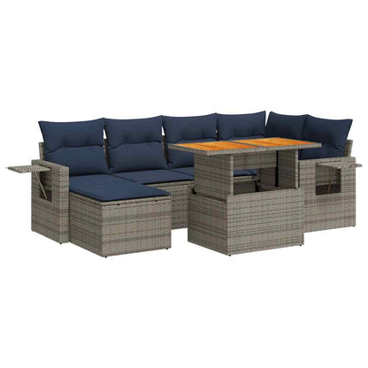 Set Divani da Giardino 7 pz con Cuscini Grigio in Polyrattan | homemem39