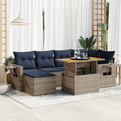 Set Divani da Giardino 7 pz con Cuscini Grigio in Polyrattan | homemem39