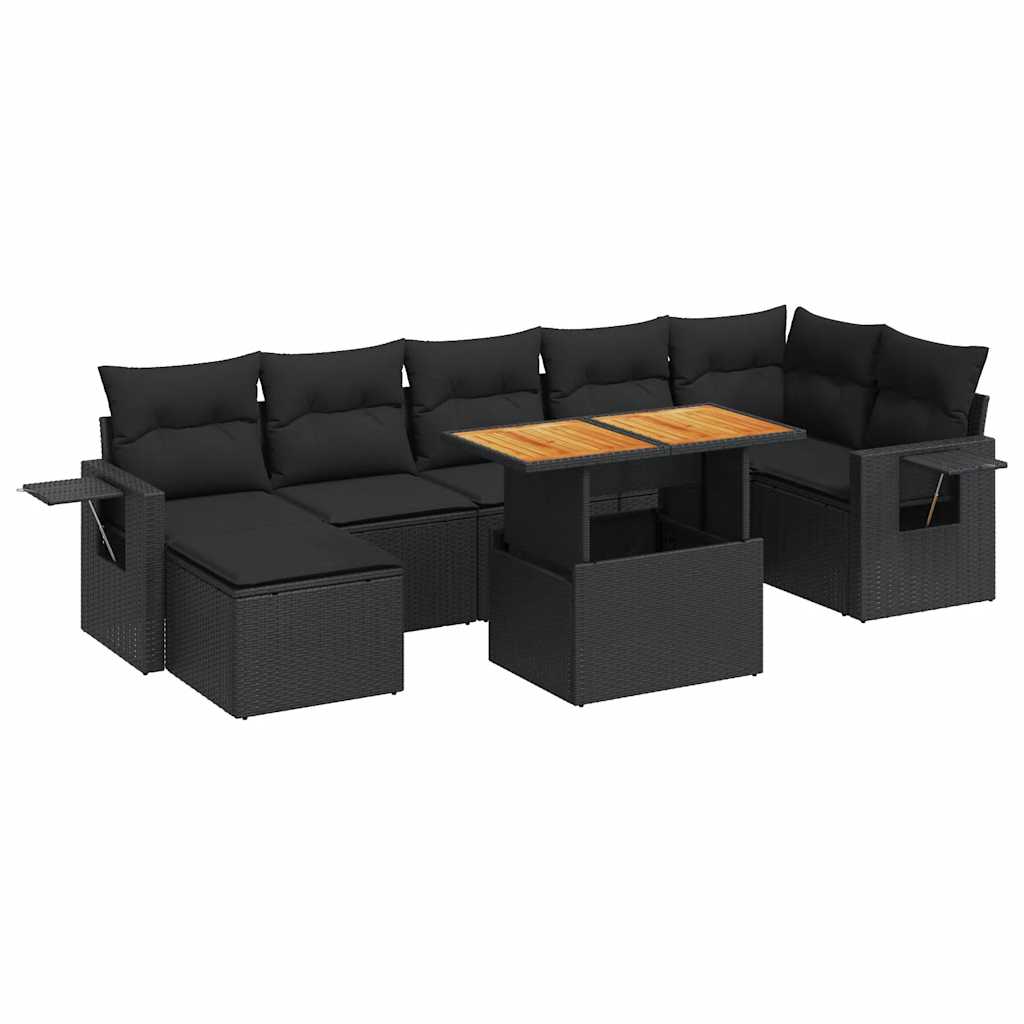 Set Divani da Giardino con Cuscini 8 pz Nero in Polyrattan | homemem39