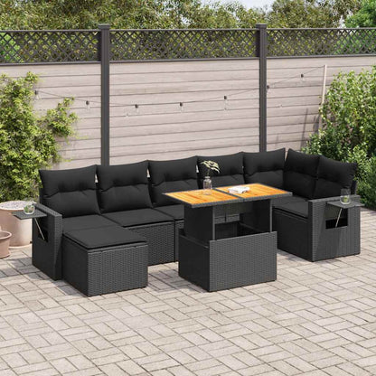 Set Divani da Giardino con Cuscini 8 pz Nero in Polyrattan