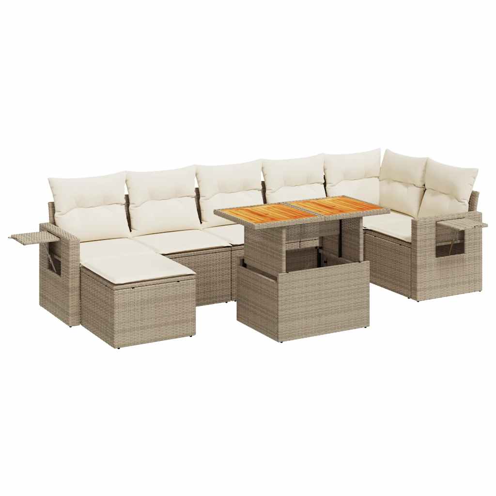 Set Divano da Giardino 8 pz con Cuscini Beige in Polyrattan - homemem39