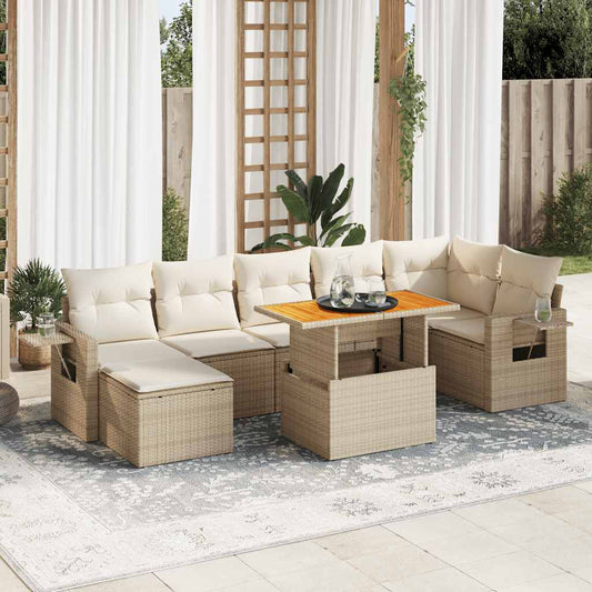 Set Divano da Giardino 8 pz con Cuscini Beige in Polyrattan - homemem39