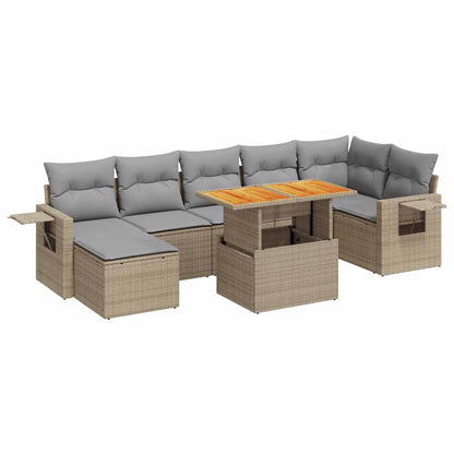 Set Divano da Giardino 8 pz con Cuscini Beige in Polyrattan | homemem39