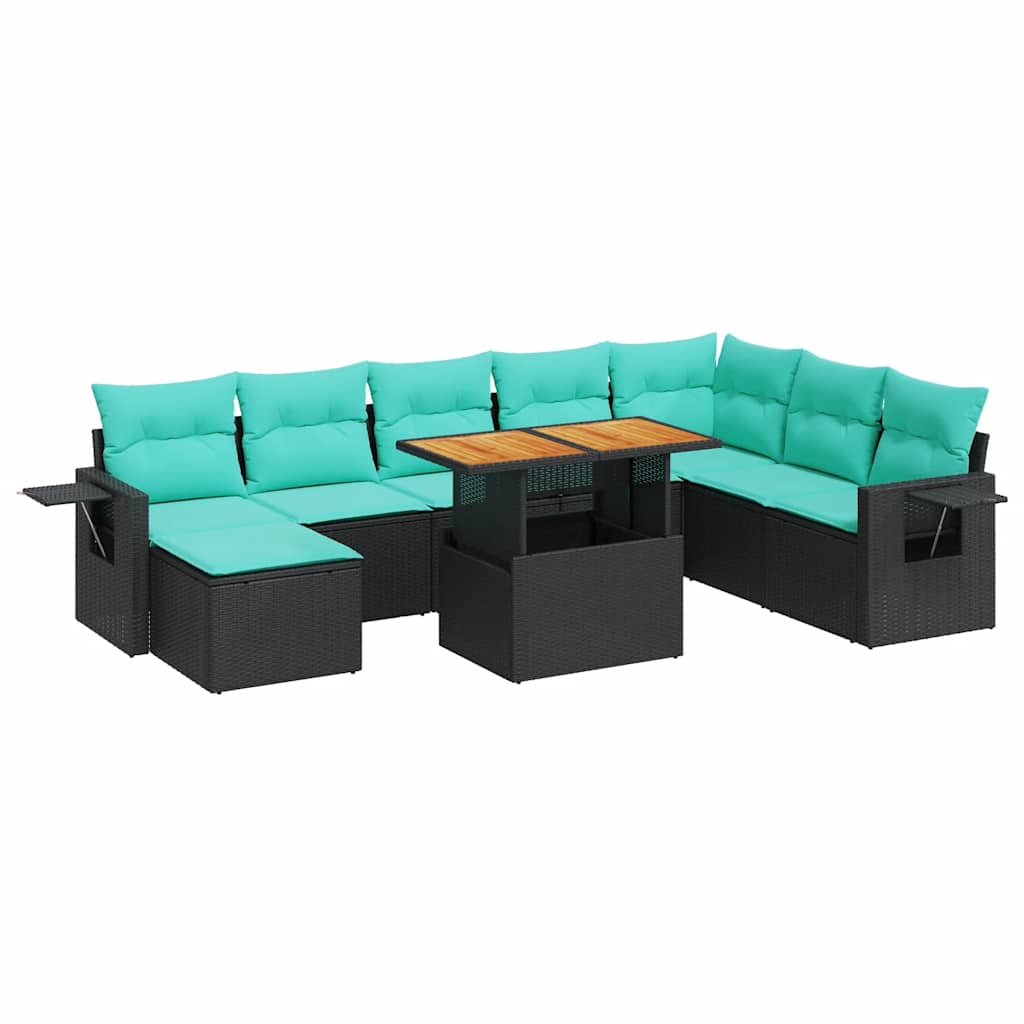 Set Divani da Giardino 9 pz con Cuscini Nero in Polyrattan | homemem39