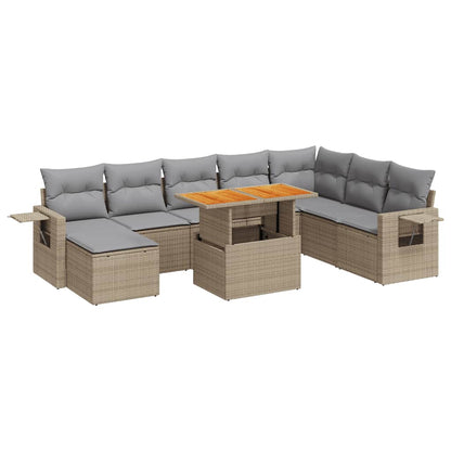 Set Divano da Giardino 9 pz con Cuscini Beige in Polyrattan | homemem39