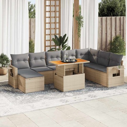 Set Divano da Giardino 9 pz con Cuscini Beige in Polyrattan | homemem39
