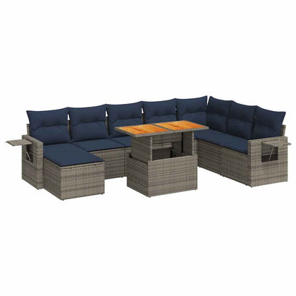 Set Divano da Giardino 9 pz con Cuscini Grigio in Polyrattan | homemem39