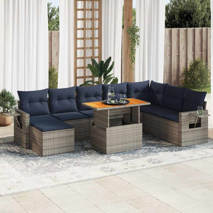 Set Divano da Giardino 9 pz con Cuscini Beige in Polyrattan