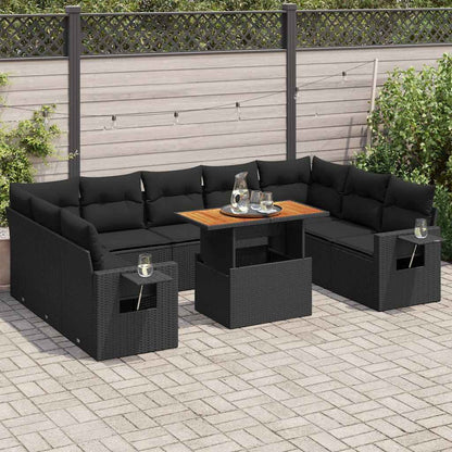 Set Divani da Giardino 10pz con Cuscini in Polyrattan Nero